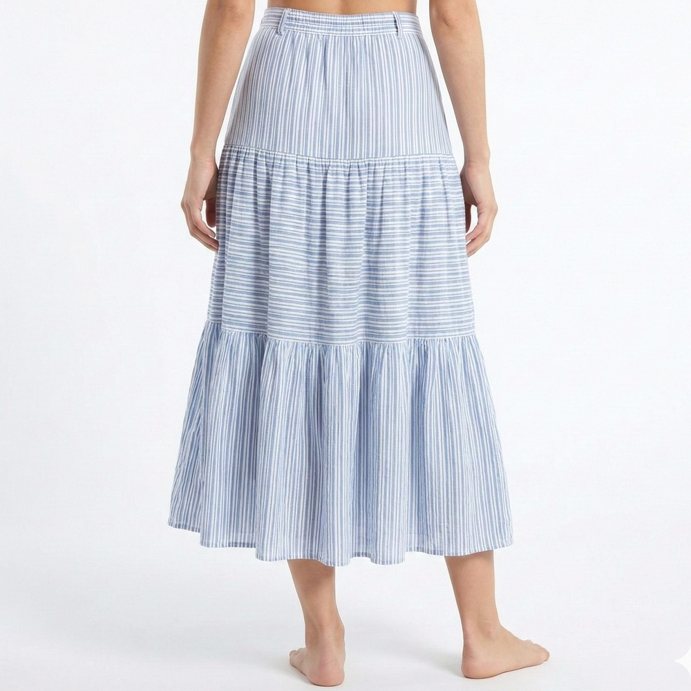 TRULY 4 YOU Blue White Stripe Tiered Maxi Skirt Womens Size 1 Cottagcore Prairie